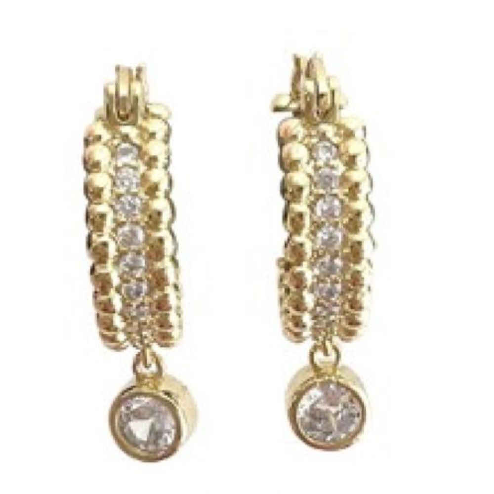 18k Gold Plated Hoop with Single CZ Drop Stone and CZ Detail BRAND NEW